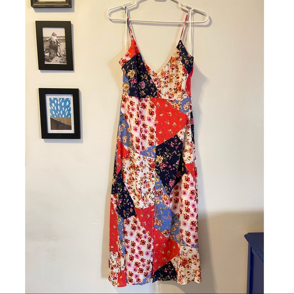 Patchwork floral cutout midi dress